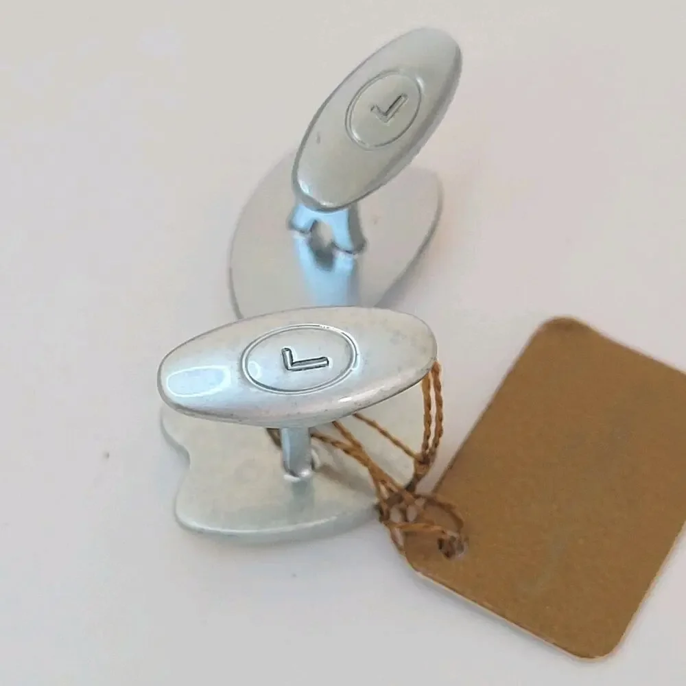 Lancel French‎ Cufflinks Set Silver Gold Tone Logo Geometric Vintage New